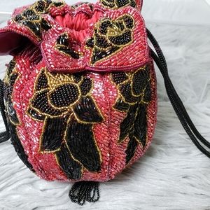 womens beaded evening bag red/black